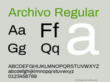 Archivo Regular Version 1.001 Font Sample