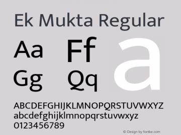 Ek Mukta Regular Version 2.204;PS 1.001;hotconv 1.0.88;makeotf.lib2.5.647800; ttfautohint (v1.6) Font Sample