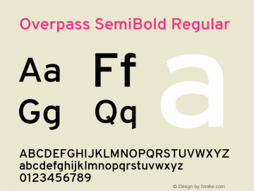Overpass SemiBold Regular Version 3.000;DELV;Overpass; ttfautohint (v1.5) Font Sample