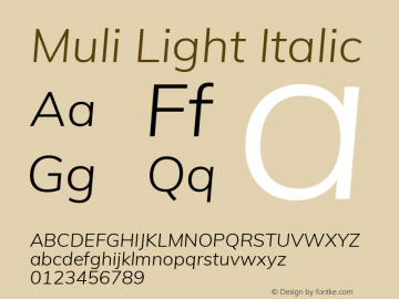Muli Light Italic Version 2.001图片样张