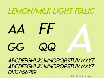 Lemon/Milk light italic Version 1.0 Font Sample