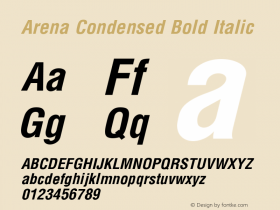 Arena Condensed Bold Italic (C)opyright 1992 W.S.I.  8/01/92 Font Sample