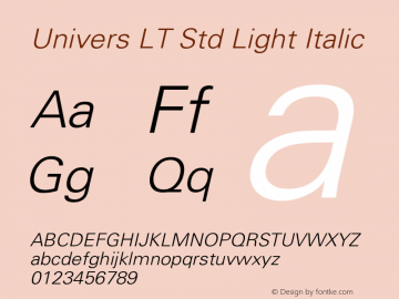 Univers LT Std Light Italic OTF 1.029;PS 001.004;Core 1.0.33;makeotf.lib1.4.1585图片样张