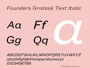 Founders Grotesk Text Italic Version 1.001;PS 001.001;hotconv 1.0.88;makeotf.lib2.5.64775 Font Sample