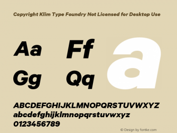 Copyright Klim Type Foundry Not Licensed for Desktop Use Version 1.000;0 Font Sample