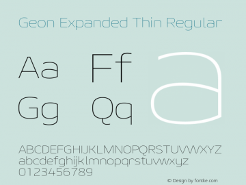 Geon Expanded Thin Regular Version 1.000 Font Sample