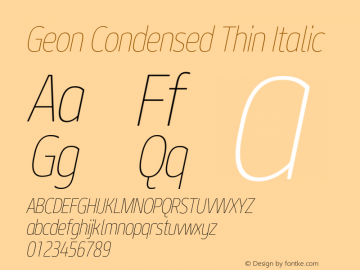 Geon Condensed Thin Italic Version 1.000 Font Sample