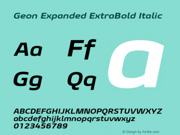 Geon Expanded ExtraBold Italic Version 1.000 Font Sample