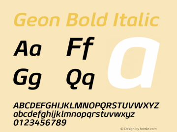 Geon Bold Italic Version 1.000 Font Sample