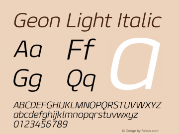 Geon Light Italic Version 1.000 Font Sample