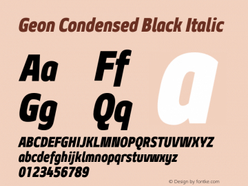 Geon Condensed Black Italic Version 1.000 Font Sample