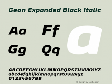 Geon Expanded Black Italic Version 1.000 Font Sample
