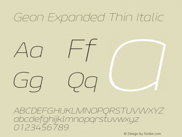 Geon Expanded Thin Italic Version 1.000图片样张