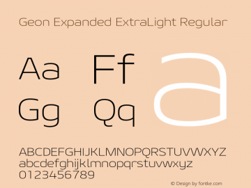 Geon Expanded ExtraLight Regular Version 1.000 Font Sample