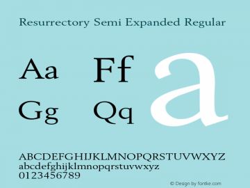 Resurrectory Semi Expanded Regular Version 1.000 Font Sample