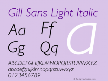 Gill Sans Light Italic 19: 13871: 1998 Font Sample
