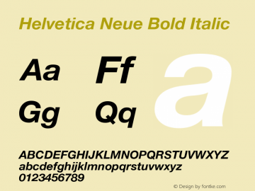 Helvetica Neue Bold Italic Version 1.300;PS 001.003;hotconv 1.0.38 Font Sample