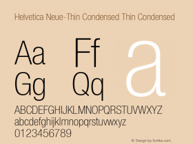 Helvetica Neue-Thin Condensed Thin Condensed Version 1.300;PS 001.003;hotconv 1.0.38 Font Sample