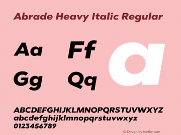 Abrade Heavy Italic Regular Version 1.000;PS 001.000;hotconv 1.0.70;makeotf.lib2.5.58329图片样张