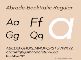 Abrade-BookItalic Regular Version 1.000;PS 001.000;hotconv 1.0.70;makeotf.lib2.5.58329图片样张