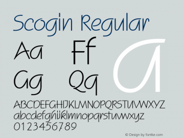 Scogin Regular The IMSI MasterFonts Collection, tm 1995, 1996 IMSI (International Microcomputer Software Inc.) Font Sample