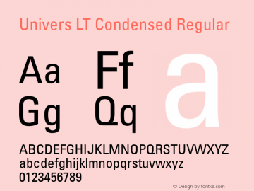 Univers LT Condensed Regular Version 6.1; 2002 Font Sample