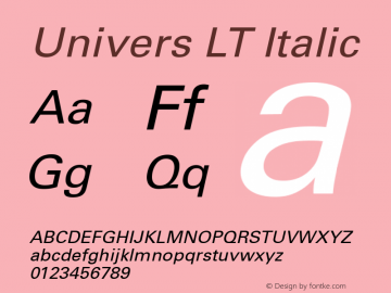 Univers LT Italic Version 6.1; 2002 Font Sample