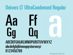 Univers LT UltraCondensed Regular Version 6.1; 2002 Font Sample