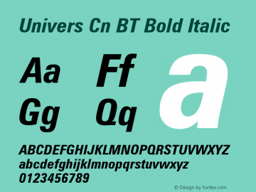 Univers Cn BT Bold Italic mfgpctt-v4.4 Dec 23 1998图片样张