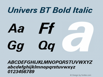 Univers BT Bold Italic mfgpctt-v4.4 Dec 23 1998图片样张