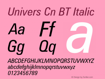 Univers Cn BT Italic mfgpctt-v4.4 Dec 23 1998图片样张