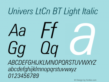 Univers LtCn BT Light Italic mfgpctt-v4.4 Dec 29 1998图片样张