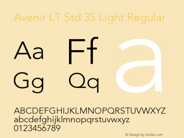 Avenir LT Std 35 Light Regular Version 2.035;PS 002.000;hotconv 1.0.51;makeotf.lib2.0.18671 Font Sample