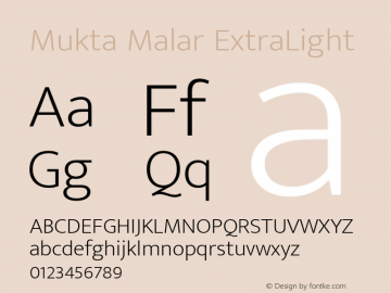 Mukta Malar ExtraLight Version 2.538;PS 1.000;hotconv 16.6.51;makeotf.lib2.5.65220; ttfautohint (v1.6) Font Sample