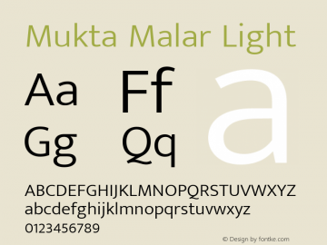 Mukta Malar Light Version 2.538;PS 1.000;hotconv 16.6.51;makeotf.lib2.5.65220; ttfautohint (v1.6) Font Sample