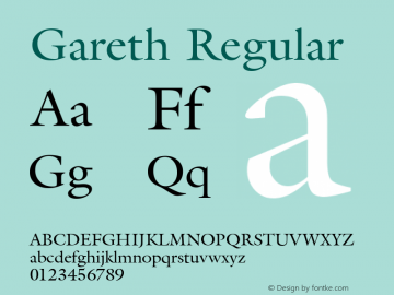 Gareth Regular Version 1.0 08-10-2002 Font Sample