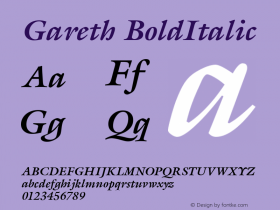 Gareth BoldItalic Version 1.0 08-10-2002 Font Sample