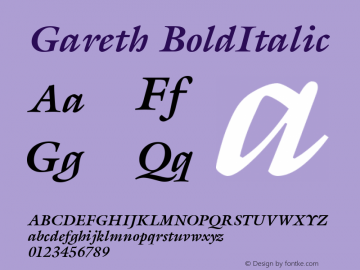 Gareth BoldItalic Version 1.0 08-10-2002 Font Sample