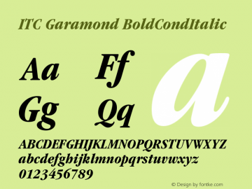 ITC Garamond Bold Condensed Italic Version 003.001 Font Sample