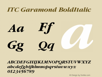 ITC Garamond Bold Italic Version 001.003 Font Sample