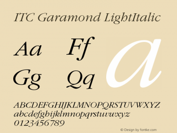 ITC Garamond Light Italic Version 001.003 Font Sample