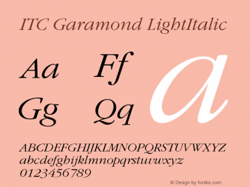 ITC Garamond Light Italic Version 001.003 Font Sample