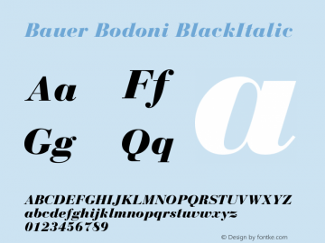 Bauer Bodoni Black Italic Version 001.001 Font Sample