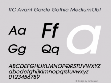 ITC Avant Garde Gothic Medium Oblique Version 001.000 Font Sample