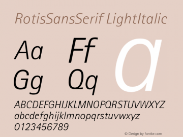 Rotis Sans Serif Light Italic 46 Version 001.000 Font Sample