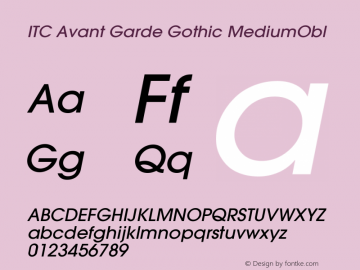 ITC Avant Garde Gothic Medium Oblique Version 001.000 Font Sample