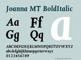 Joanna MT Bold Italic Version 001.000 Font Sample