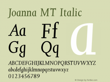 Joanna MT Italic Version 001.000图片样张