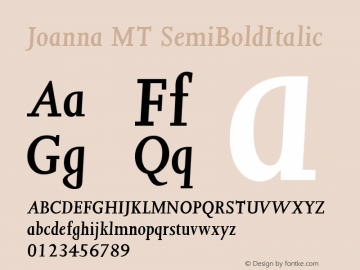 Joanna MT SemiBold Italic Version 001.000 Font Sample