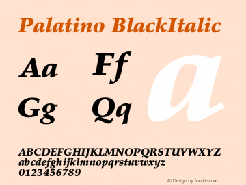 Palatino Black Italic Version 001.000 Font Sample